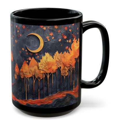 Autumn Moon Night Forest Black Glaze Mug - Image 7