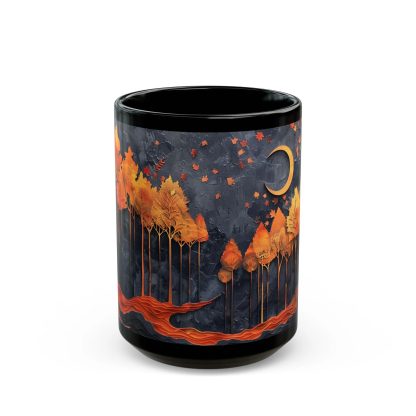 Autumn Moon Night Forest Black Glaze Mug - Image 6