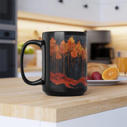 Autumn Moon Night Forest Black Glaze Mug - Image 2