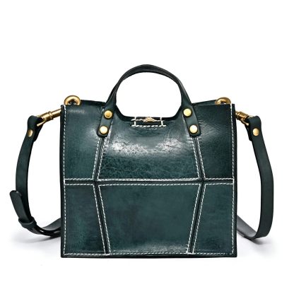 Vintage patchwork layered cowhide handbag - Image 5