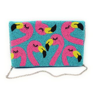 Tropical Flamingo Hand-Beaded Crossbody Bag