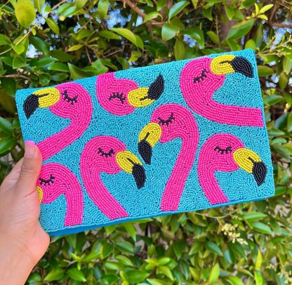Tropical Flamingo Hand-Beaded Crossbody Bag - Image 7
