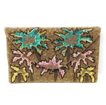 Tropical Palm Hand-Beaded Sequin Clutch - Image 9