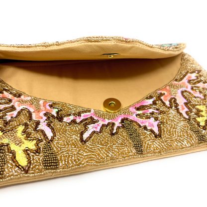 Tropical Palm Hand-Beaded Sequin Clutch - Image 6