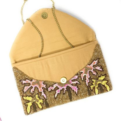 Tropical Palm Hand-Beaded Sequin Clutch - Image 5