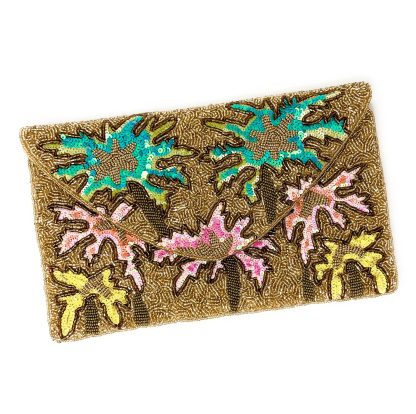 Tropical Palm Hand-Beaded Sequin Clutch - Image 4