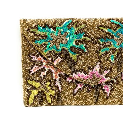Tropical Palm Hand-Beaded Sequin Clutch - Image 3