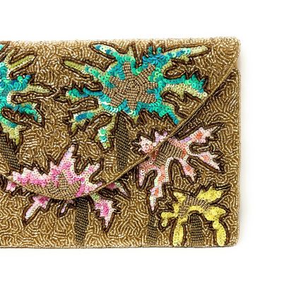 Tropical Palm Hand-Beaded Sequin Clutch - Image 2