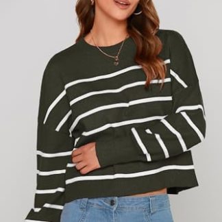 Olive Green Striped Cropped Sweater