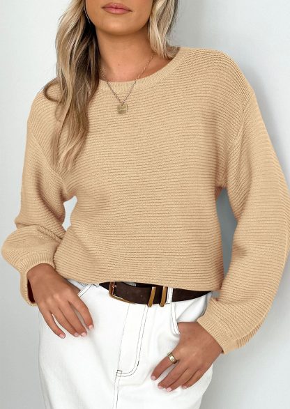 Beige striped loose-fitting sweater - Image 5