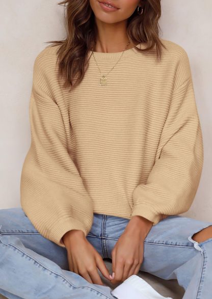 Beige striped loose-fitting sweater - Image 4