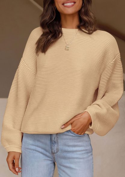 Beige striped loose-fitting sweater - Image 3