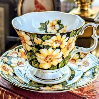 Yellow floral bone china cup and saucer set