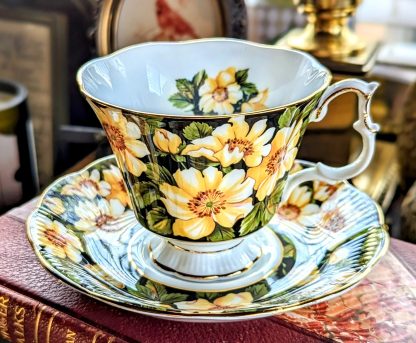 Yellow floral bone china cup and saucer set