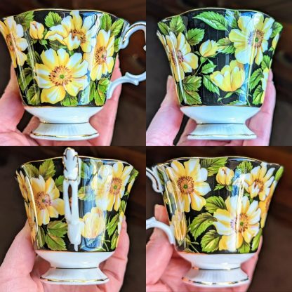 Yellow floral bone china cup and saucer set - Image 3