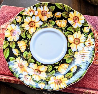 Yellow floral bone china cup and saucer set - Image 2