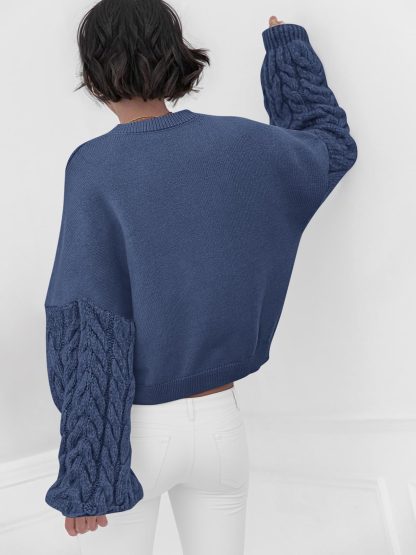Blue Cable Sleeve Crewneck Sweater - Image 6