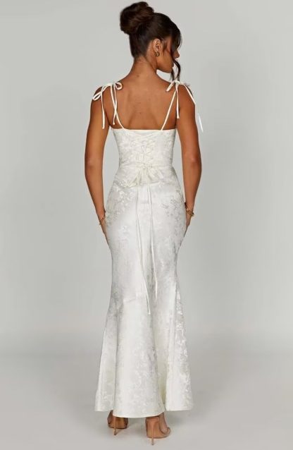 Ivory jacquard lace-up mermaid maxi dress - Image 2