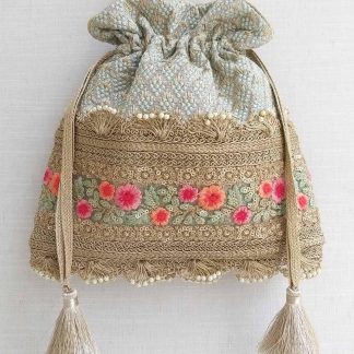 Pastoral style embroidered tassel drawstring bag