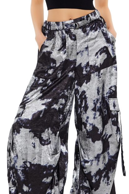 Black and white art print wide-leg cargo pants - Image 6