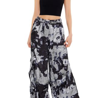 Black and white art print wide-leg cargo pants