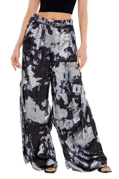 Black and white art print wide-leg cargo pants - Image 4