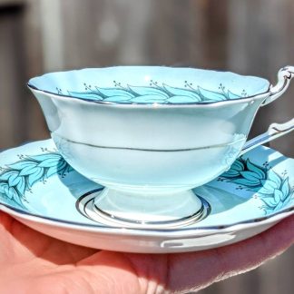 Glacier Blue Bird Feather Bone China Cup and Saucer
