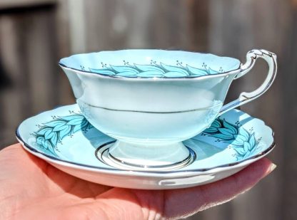 Glacier Blue Bird Feather Bone China Cup and Saucer