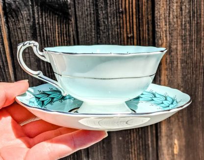 Glacier Blue Bird Feather Bone China Cup and Saucer - Image 2