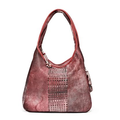Vintage distressed leather hollow shoulder bag - Image 11