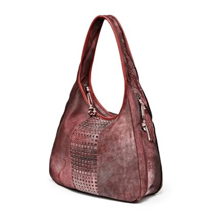 Vintage distressed leather hollow shoulder bag - Image 6