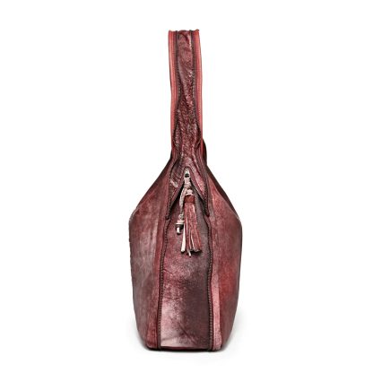 Vintage distressed leather hollow shoulder bag - Image 3