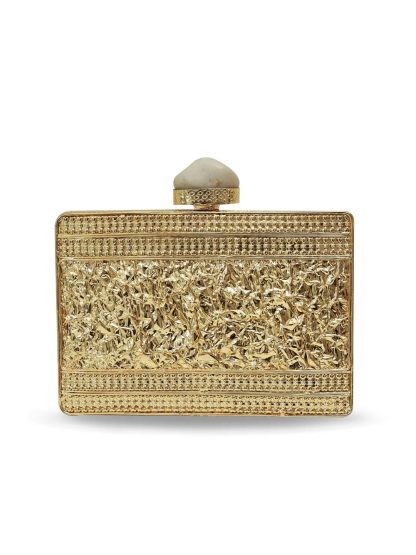 Hand-carved metal clutch