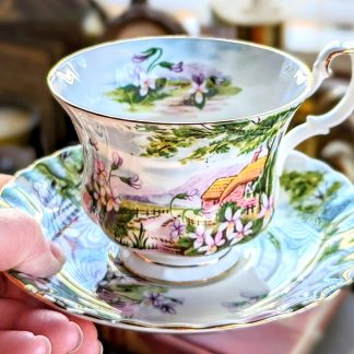 Pastoral landscape bone china cup and saucer set