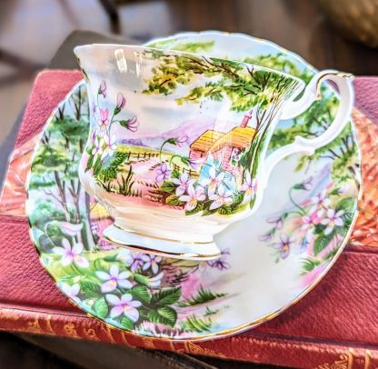 Pastoral landscape bone china cup and saucer set - Image 7
