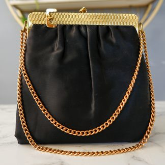 Vintage pleated satin gold chain handbag