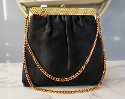 Vintage pleated satin gold chain handbag