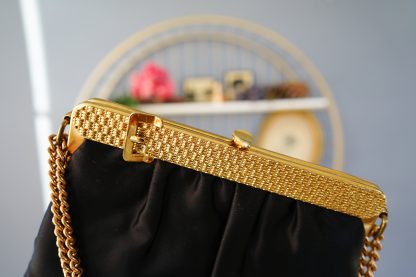 Vintage pleated satin gold chain handbag - Image 3