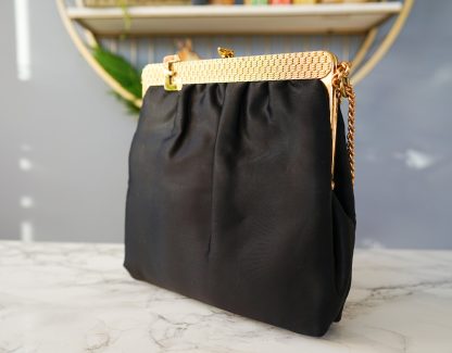 Vintage pleated satin gold chain handbag - Image 2