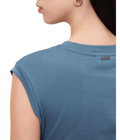 Blue Drawstring Pleated Fitted Sleeveless Dress - Image 5