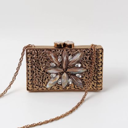 Vintage Golden Flower Evening Bag - Image 2