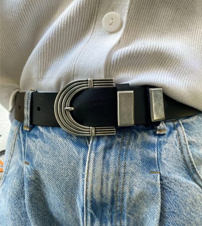 Vintage Big C Silver Buckle Black Belt - Image 3