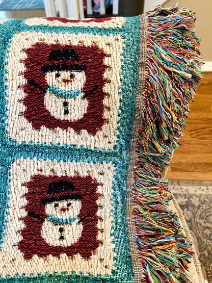 Vintage Christmas Snowman Jacquard Blanket - Image 5