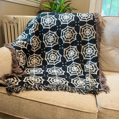 Vintage Dark Spiderweb Jacquard Blanket - Image 2
