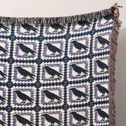 Vintage Mysterious Crow Jacquard Blanket - Image 5