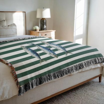 Vintage Ocean Mackerel Stripe Jacquard Blanket - Image 5