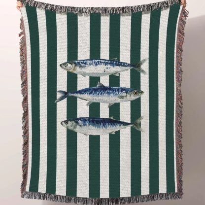 Vintage Ocean Mackerel Stripe Jacquard Blanket - Image 4