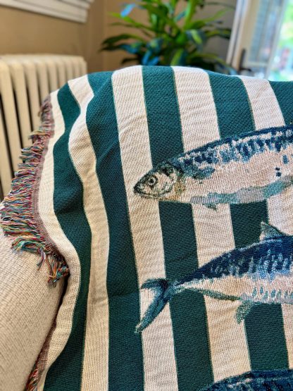 Vintage Ocean Mackerel Stripe Jacquard Blanket - Image 2
