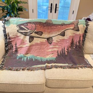 Vintage outdoor style salmon forest jacquard blanket