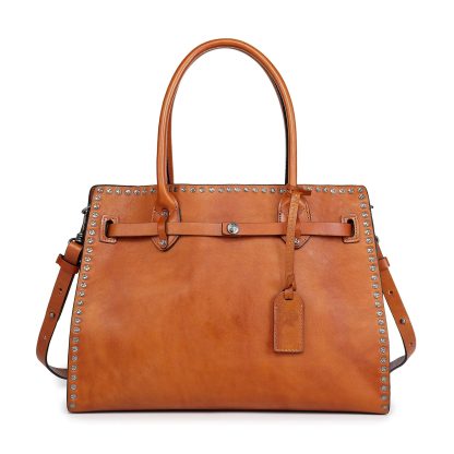 Vintage top-grain cowhide rivet handbag - Image 8